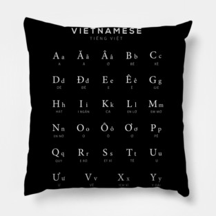 Vietnamese Alphabet Chart, Vietnam Language Chart, Black Pillow