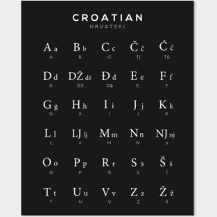 Croatian Alphabet Chart, Croatia Language Chart, Black Posters and Art