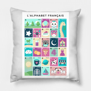 French Alphabet Picture Chart - L'alphabet Francais Pillow