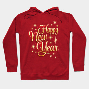 Happy New Year lettering in red and gold color. Hoodie