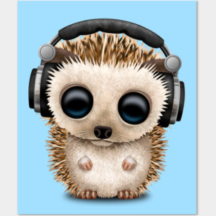 Cute Baby Hedgehog Deejay Wearing Headphones Posters and Art