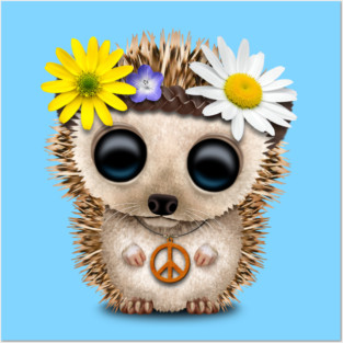 Cute Baby Hedgehog Hippie Posters and Art