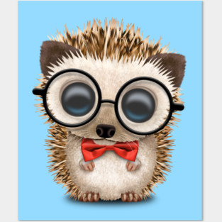 Cute Nerdy Hedgehog Wearing Glasses and Bow Tie Posters and Art
