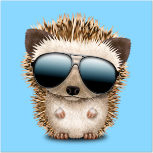 Baby Hedgehog Wearing Sunglasses Posters and Art