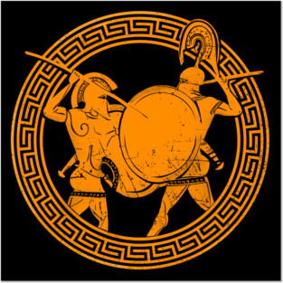 Old greek amphora warriors Posters and Art