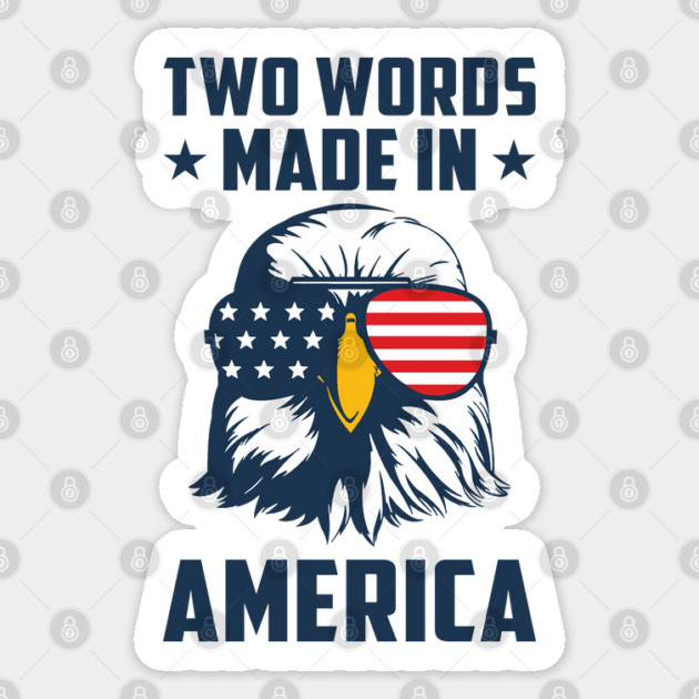 Joe Biden Says Two Words Made In America USA American Flag Funny Biden 2 Words Quote Sticker by Tshirtiz