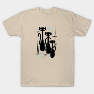 Modern Meows Atomic Age Black Kitschy Cats T-Shirt