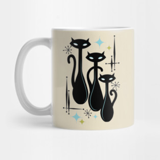 Modern Meows Atomic Age Black Kitschy Cats Mug