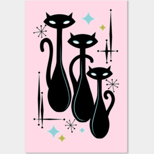 Modern Meows Atomic Age Black Kitschy Cats Posters and Art