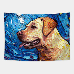 Yellow Labrador Night (portrait) Tapestry