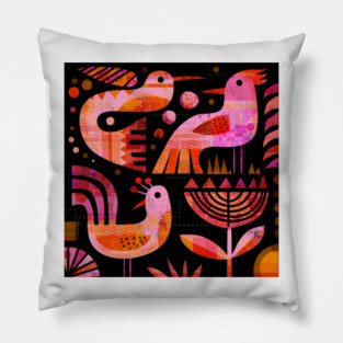 Pink Birds at Night Pillow