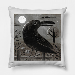 Crow in the Moonlight Pillow