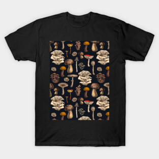 Wild Mushrooms  on graphite black T-Shirt