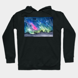 Watercolor Landscape Aurora  Borealis | Redbubble Art | Watercolor Art Hoodie