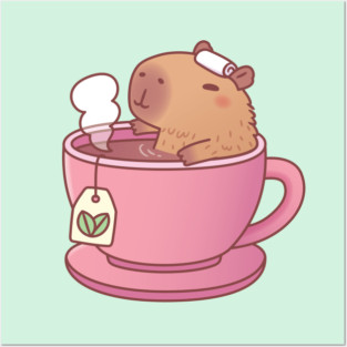 Cute Capybara Relaxing In Cup Of Tea Posters and Art