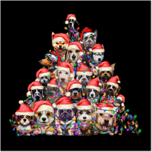 Merry Dogmas Cute Puppies Christmas Tree Funny Dog Lover Christmas Gift Posters and Art