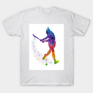 Field Hockey Girl Watercolor Silhouette T-Shirt