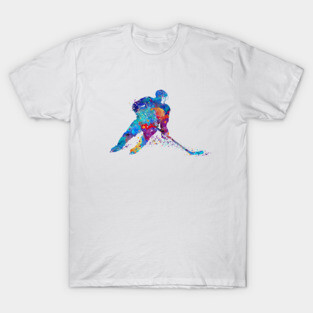 Ice Hockey Player Girl Watercolor Silhouette T-Shirt