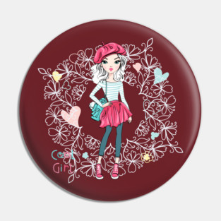 Cute beautiful girl in red beret Pin