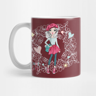 Cute beautiful girl in red beret Mug
