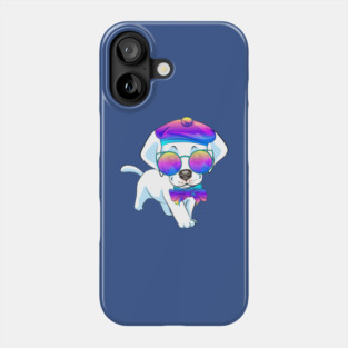 Labrador Retriever dog in sunglasses, bow and beret Phone Case