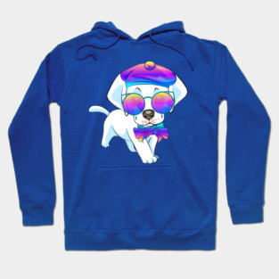Labrador Retriever dog in sunglasses, bow and beret Hoodie