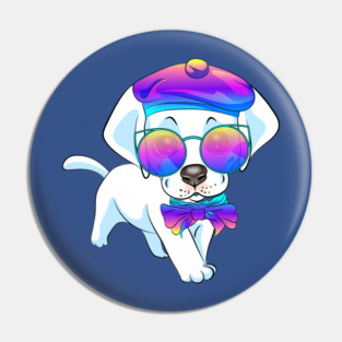 Labrador Retriever dog in sunglasses, bow and beret Pin
