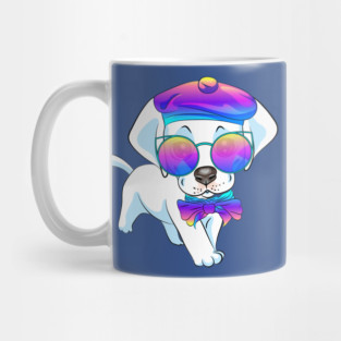 Labrador Retriever dog in sunglasses, bow and beret Mug