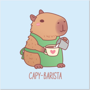 Cute Capybara Barista Making Coffee Posters and Art