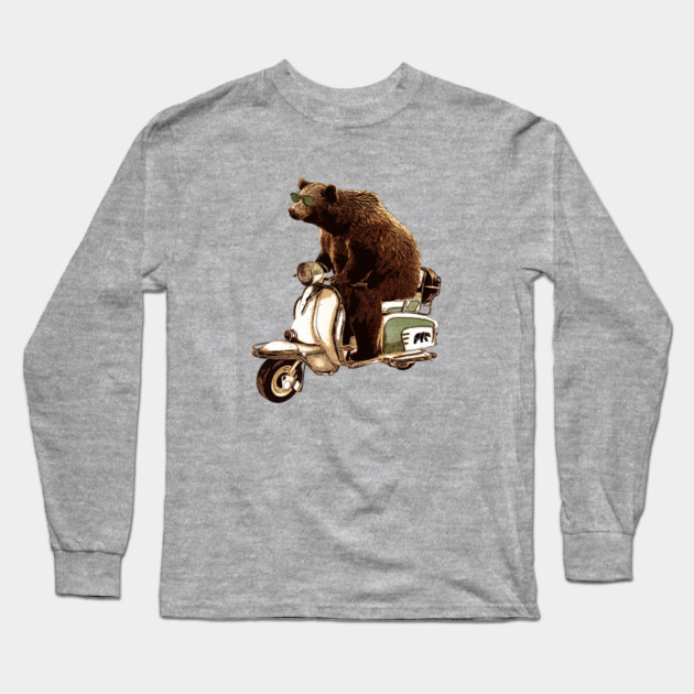 bear riding a vespa scooter Long Sleeve T-Shirt by Johann Brangeon
