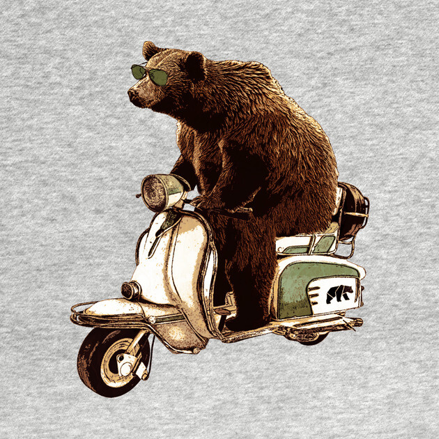 bear riding a vespa scooter by Johann Brangeon