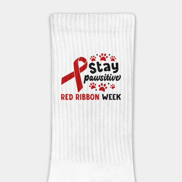 Stay Pawsitive Red Ribbon Week Awareness 2022 Anti Drug Free Cat Dog Pet Paw by Tshirtiz