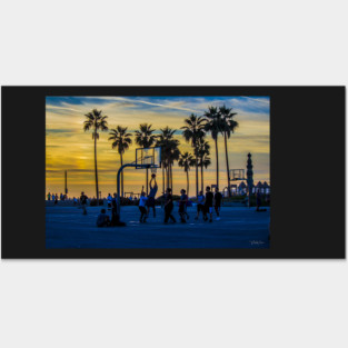 Sunset Basketball Game at Venice Beach, California, USA. Posters and Art