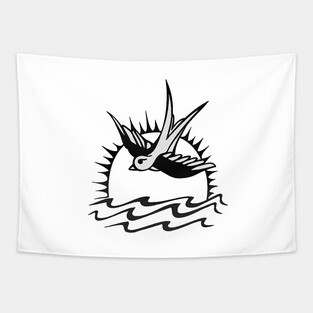 Sparrow Tattoo Black and White Tapestry