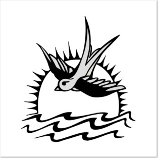 Sparrow Tattoo Black and White Posters and Art