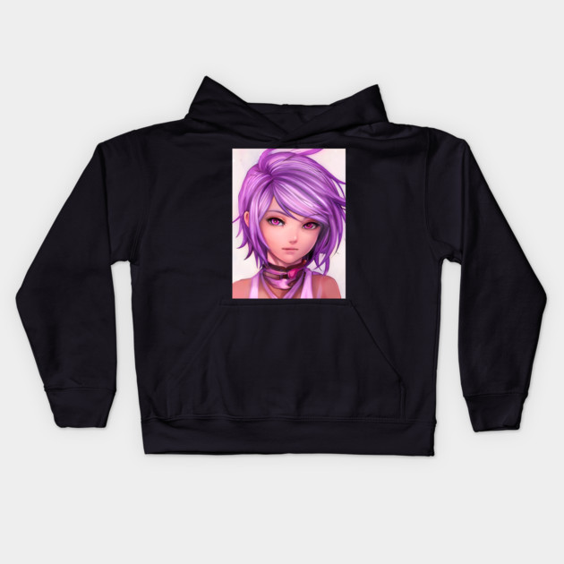 Purple Hair Anime Girl Kids Hoodie by animegirlnft