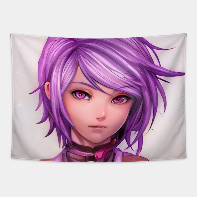 Purple Hair Anime Girl Tapestry by animegirlnft