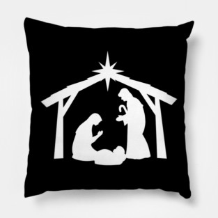 A White Christmas Nativity Scene Pillow