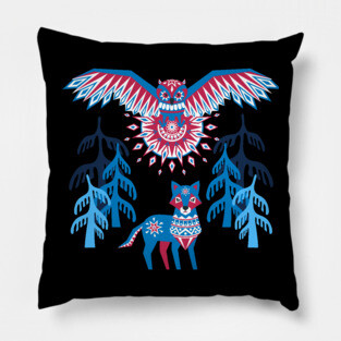 A Northern Folk Winter Woods Midnight Sun Pillow