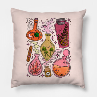 Magic Potions Witchy Vibes Pink & Orange Pillow