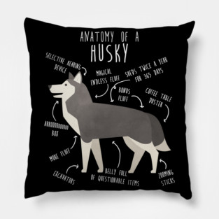 Grey Siberian Husky Dog Anatomy Pillow