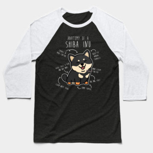 Black and Tan Shiba Inu Dog Anatomy Baseball T-Shirt