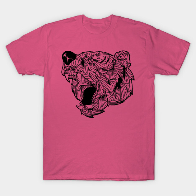 Fiery Bear Scary with Fangs Mandala Black and White Brave Warrior T-Shirt by ActivLife