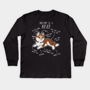 Red Siberian Husky Dog Anatomy Kids Long Sleeve T-Shirt