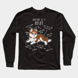 Red Siberian Husky Dog Anatomy Long Sleeve T-Shirt