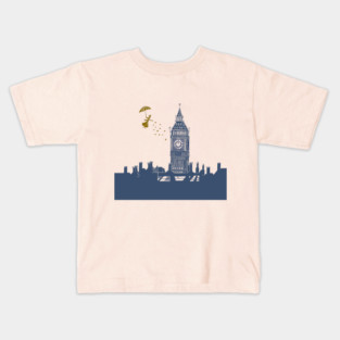 Mary Poppins and Big Ben in Blue and Pink Kids T-Shirt