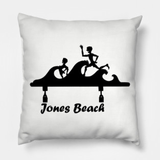 Jones Beach Art Deco Sign - Kids in the Surf Pillow