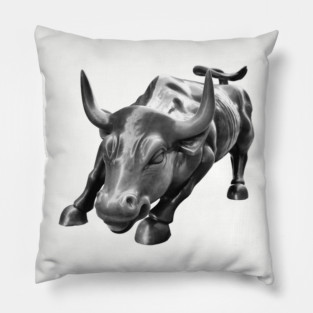 Wall Street Bull in Black and White Pillow