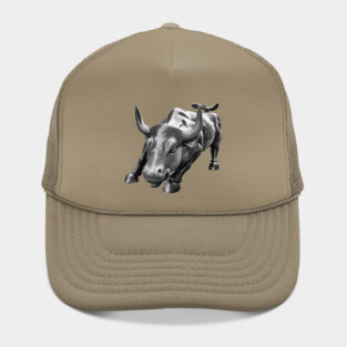 Wall Street Bull in Black and White Hat