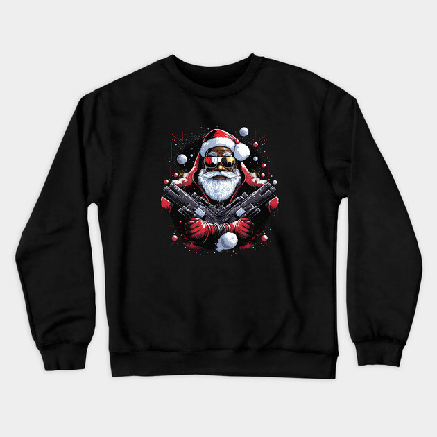 Hood Santa, Black Santa, Afro Santa, Black Christmas Crewneck Sweatshirt by UrbanLifeApparel
